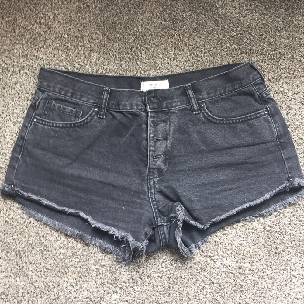 Black distressed denim shorts